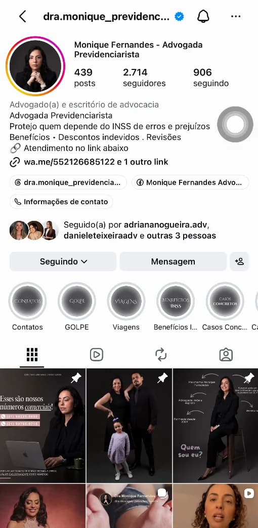Prévia do perfil oficial da Dra. Monique no Instagram